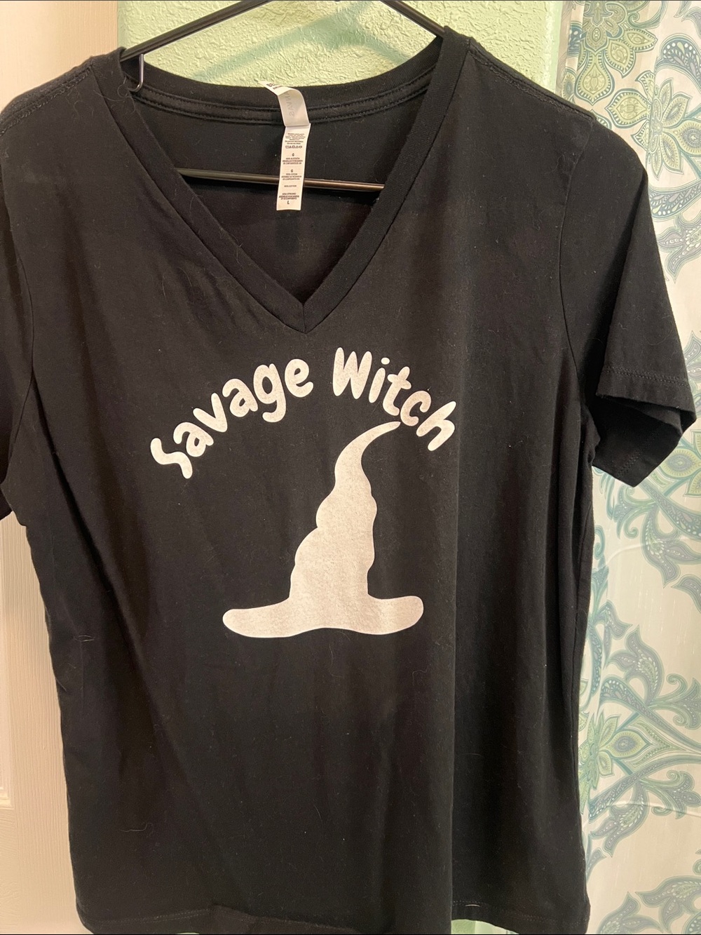 Bella Canvas Black V-Neck "Savage Witch" Graphic Tee